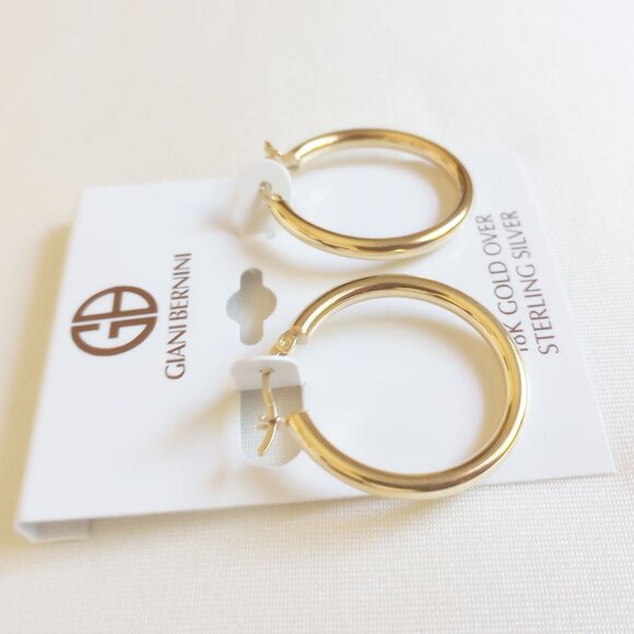 NWT 18K GP Sterling Silver Polished Tube Hoop Earrings 30mm x 3mm - Picture 3 of 5